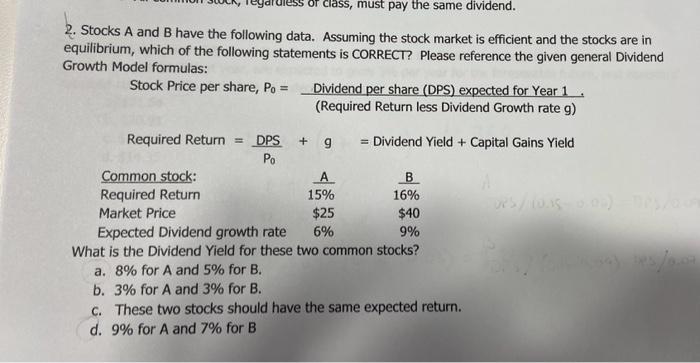 Solved 2. Stocks A And B Have The Following Data. Assuming | Chegg.com