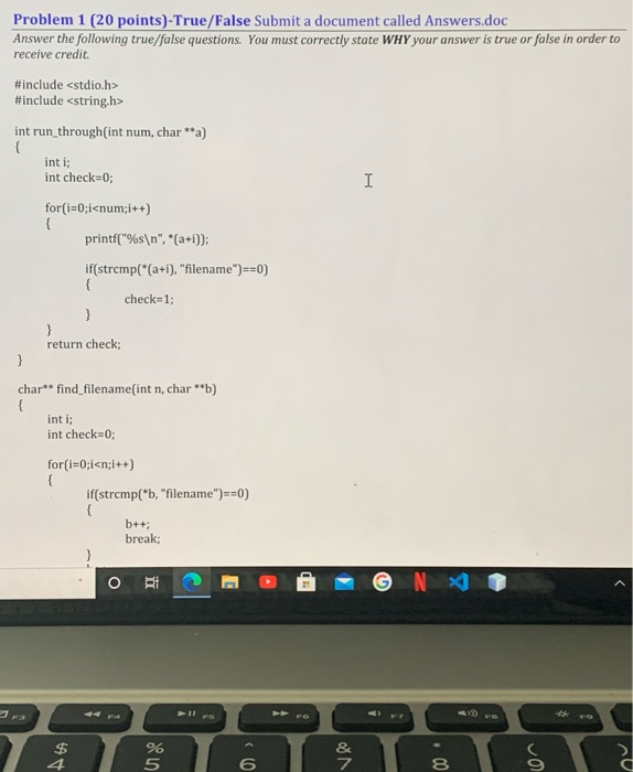 Solved Problem 1 (20 points)-True/False Submit a document | Chegg.com