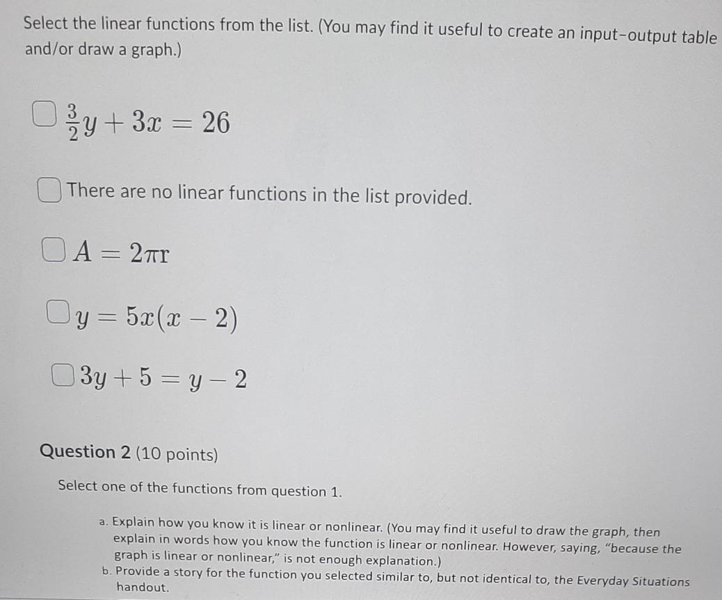 Solved Select the linear functions from the list. (You may | Chegg.com