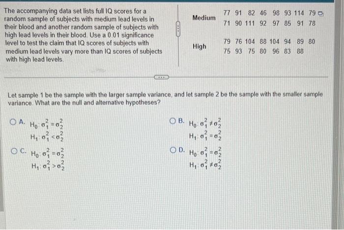 Solved The accompanying data set lists full 1Q scores for a | Chegg.com