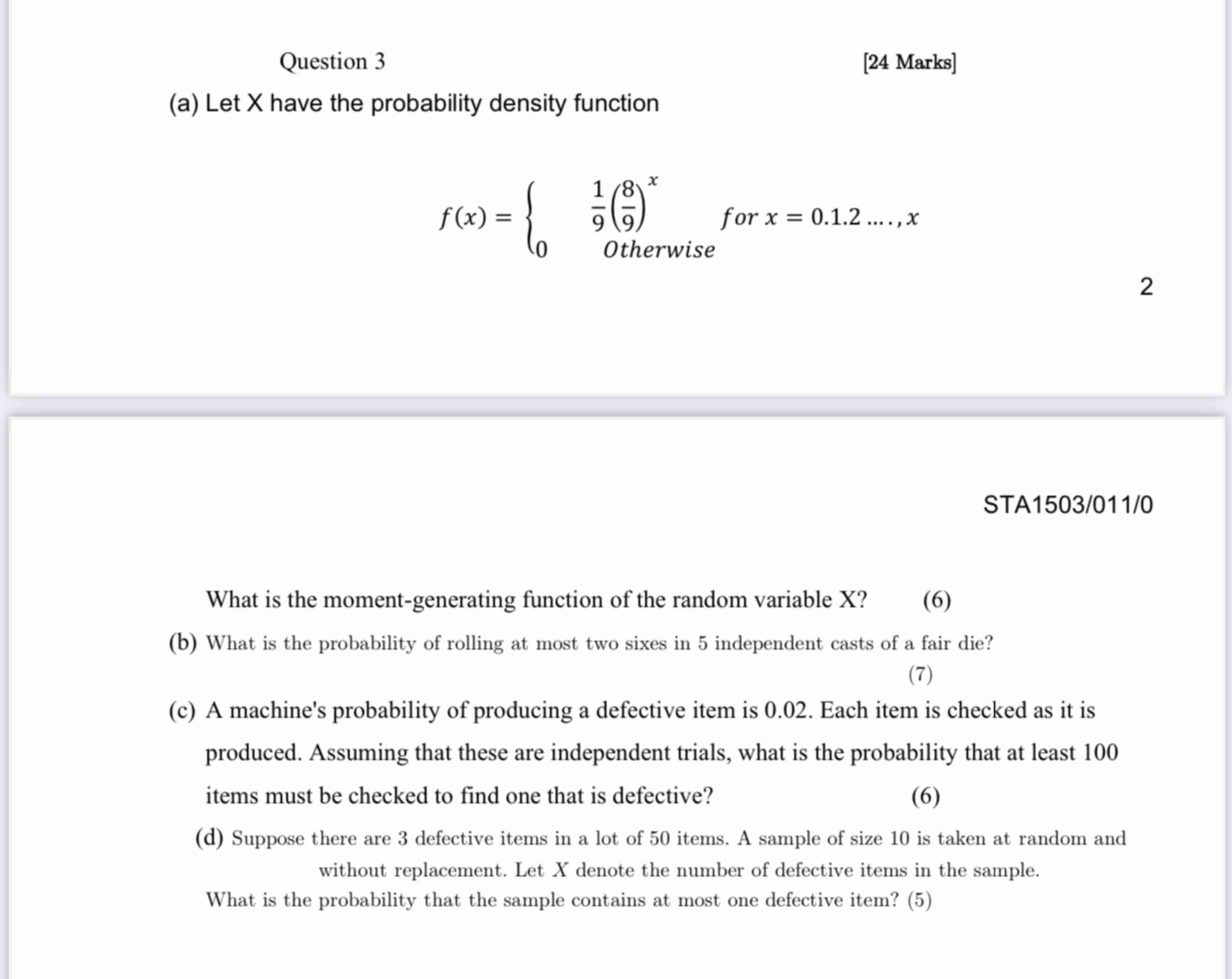 Solved Question 3[24 ﻿Marks](a) ﻿Let X ﻿have the probability | Chegg.com