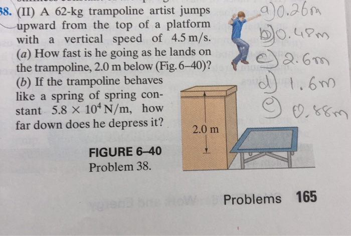 Solved 38 Ii A 62 Kg Trampoline Artist Jumps Upward Fr Chegg Com