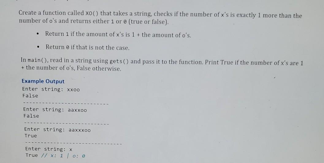Solved Create a function called xo() that takes a string, | Chegg.com