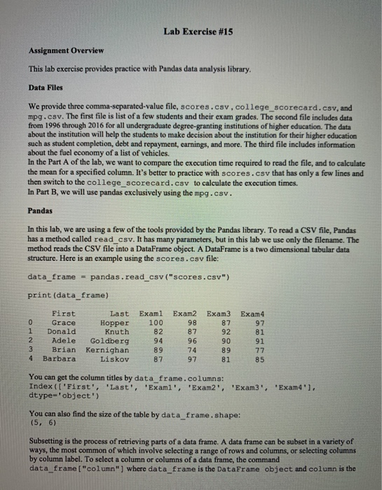 Lab Exercise #15 Assignment Overview This lab | Chegg.com