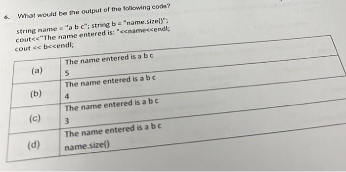 Solved 6. What would be the output of the following code? | Chegg.com