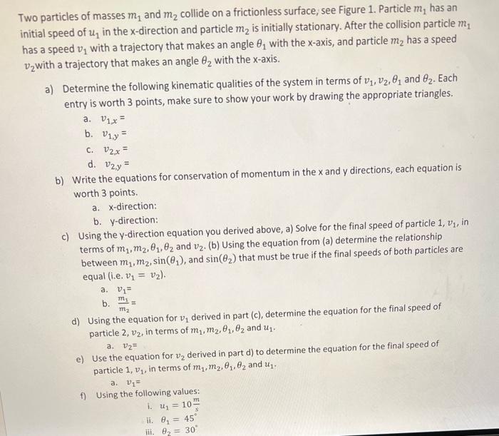 Solved Two particles of masses m1 and m2 collide on a | Chegg.com