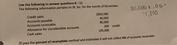 Solved Use the following to answer questions 8-11 The | Chegg.com