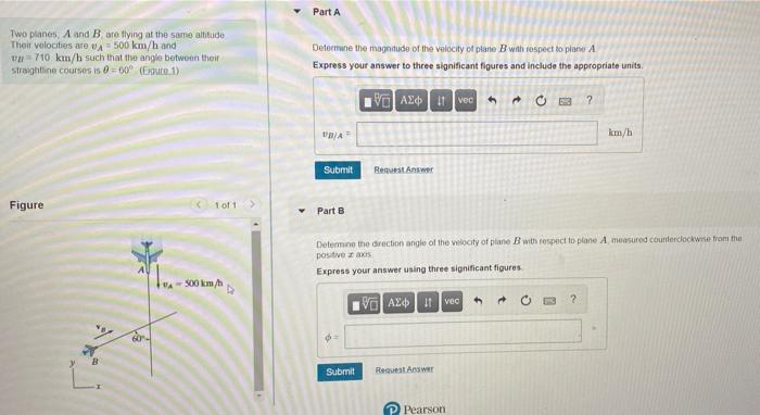 Solved Part A Two Planes, A And B Are Flying At The Same | Chegg.com