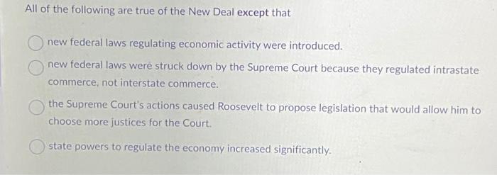 roosevelt's new deal programs resulted in all of the following except