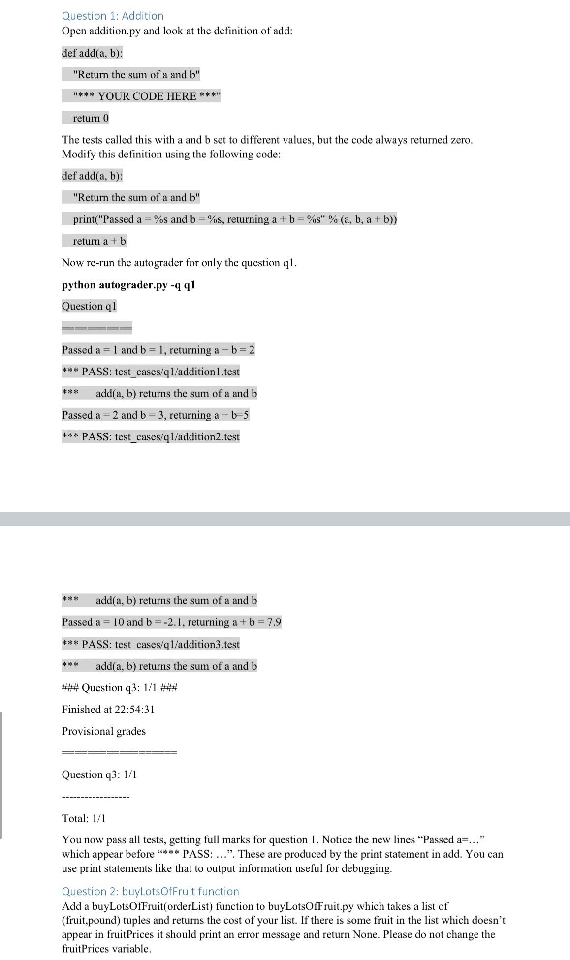 Solved Question 1: AdditionOpen addition.py and look at the | Chegg.com