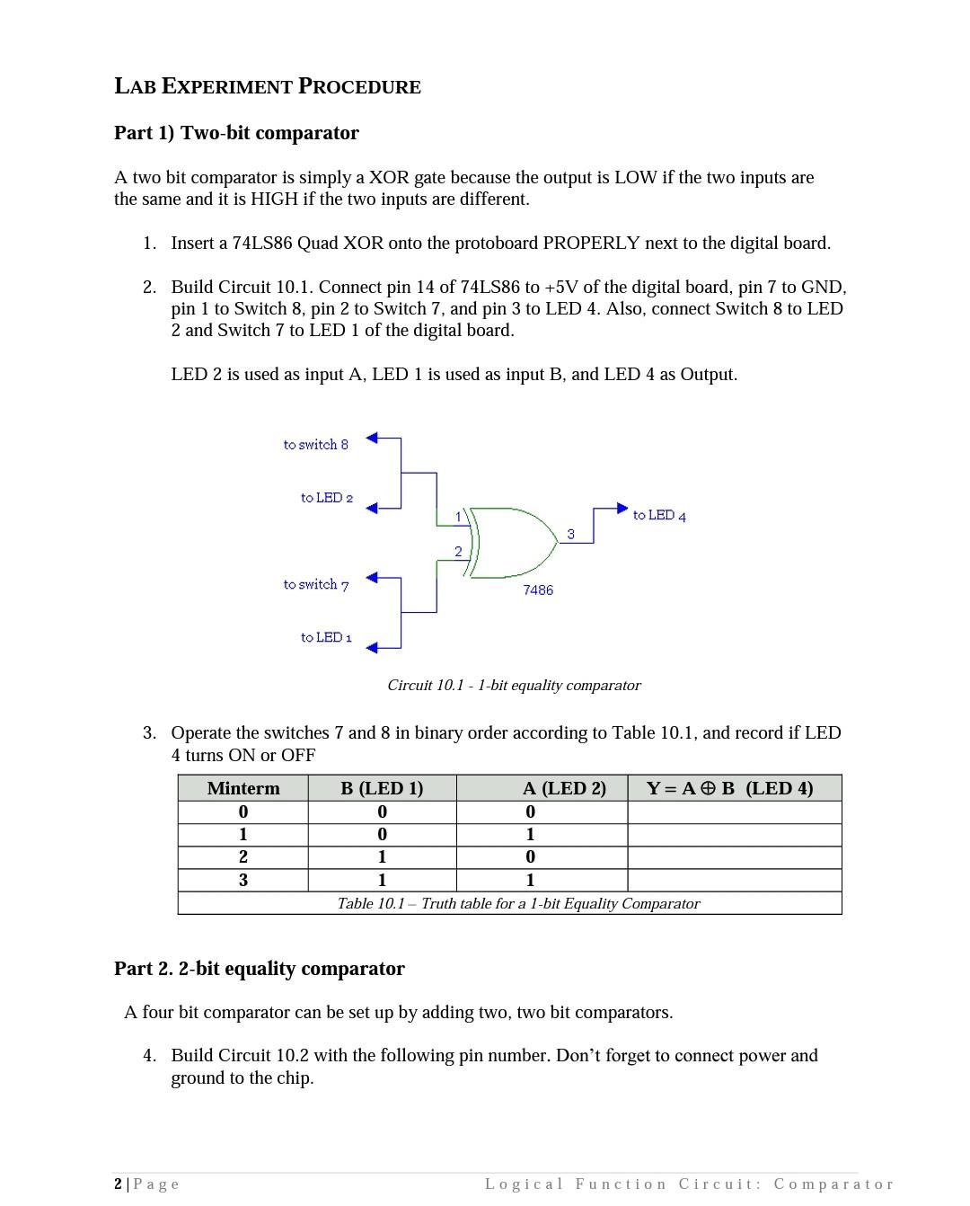 Solved Logical Function Circuit Comparators The basic