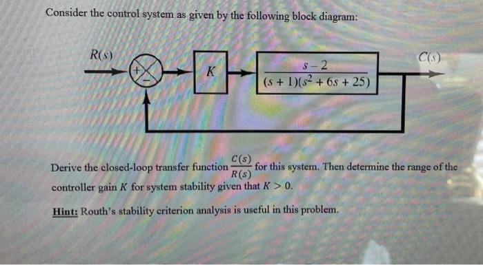 Solved Consider the control system as given by the following | Chegg.com