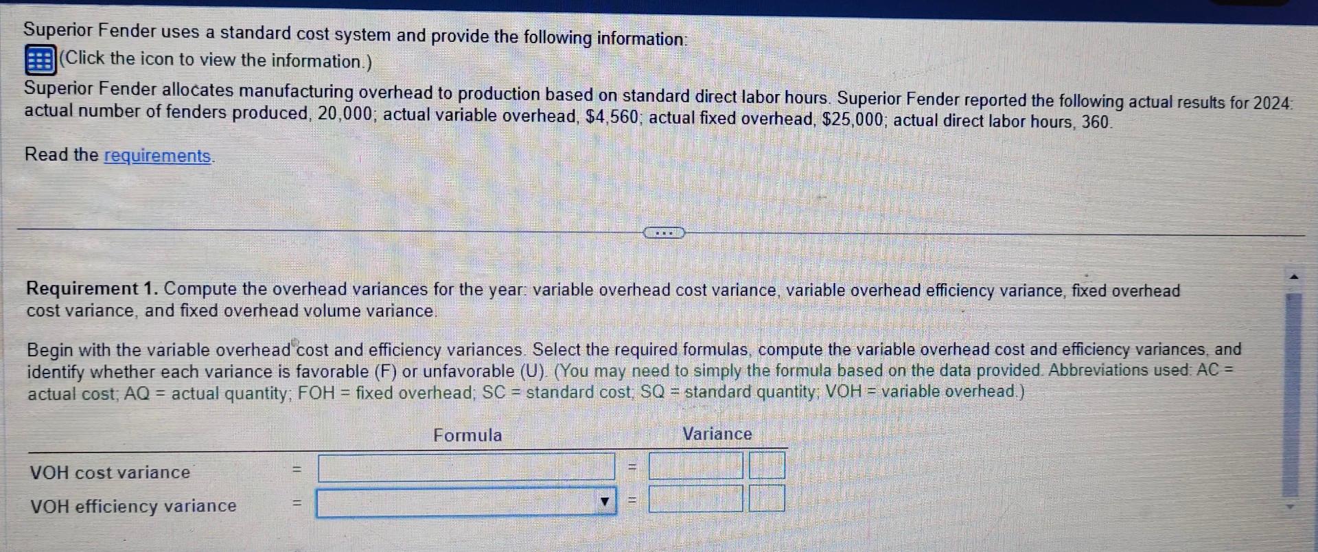 Solved Superior Fender uses a standard cost system and