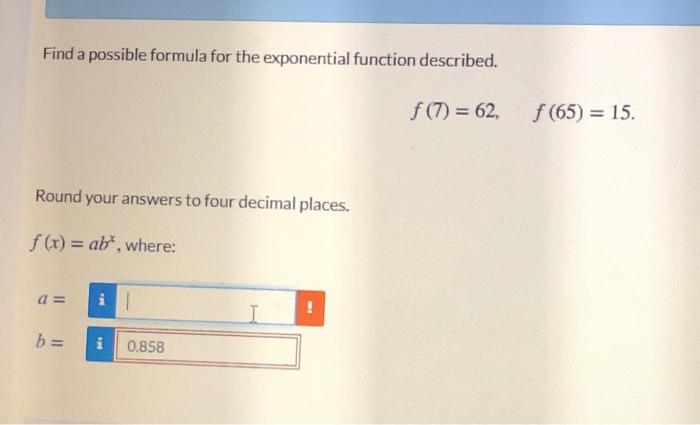 Solved Find a possible formula for the exponential function | Chegg.com
