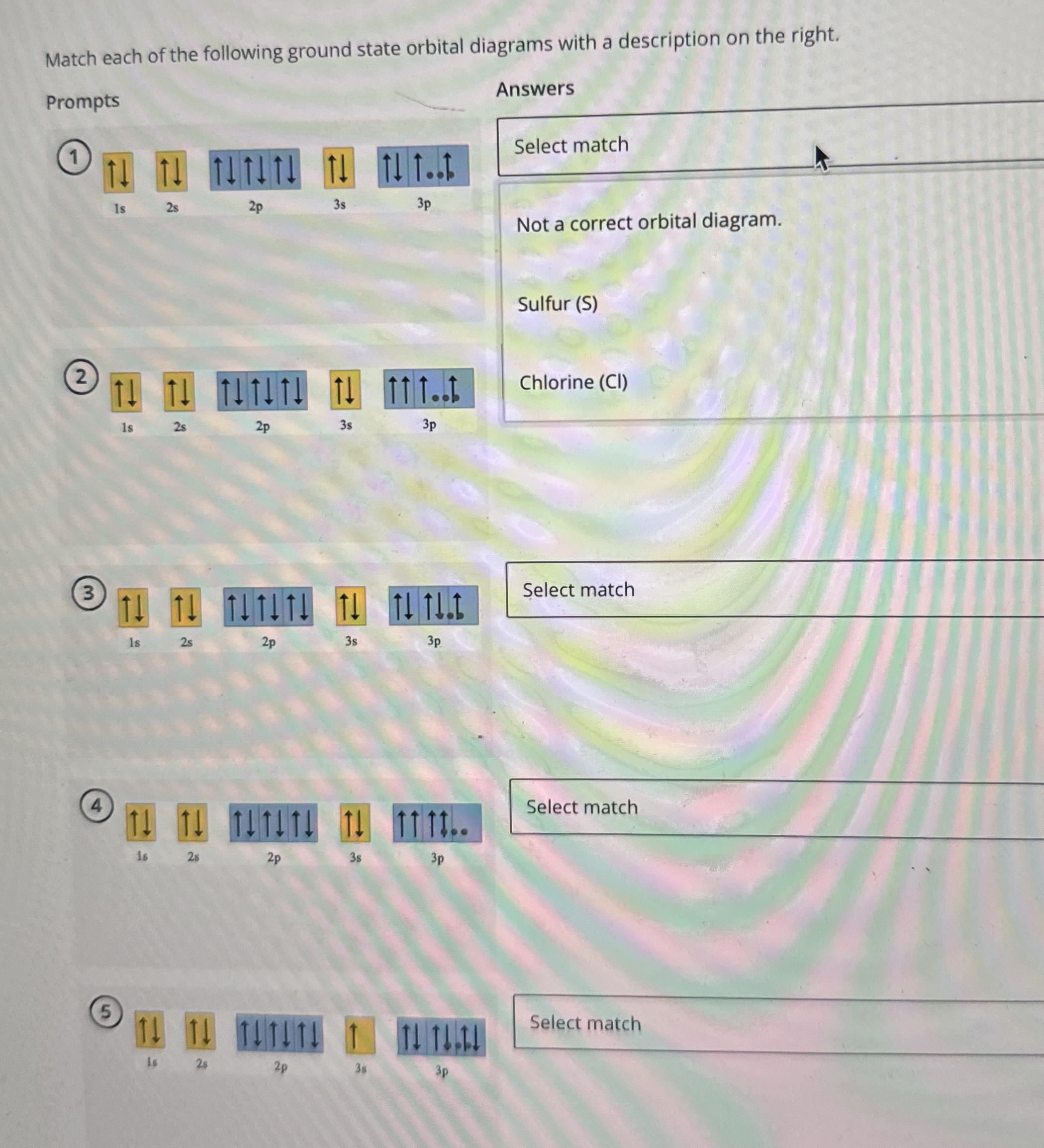 Solved Match each of the following ground state orbital | Chegg.com