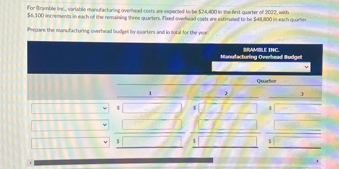 Solved For Bramble Inc., Variable Manufacturing Overhead | Chegg.com