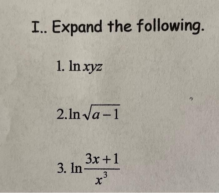 Solved I Expand The Following 1 In Xyz 2 In Va 1 3x 1 Chegg Com