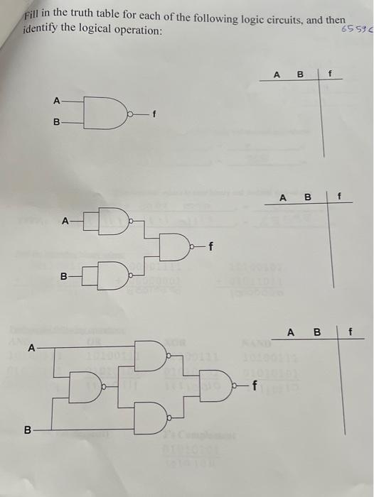 Fill in the truth table for each of the following logic circuits, and then identify the logical operation: