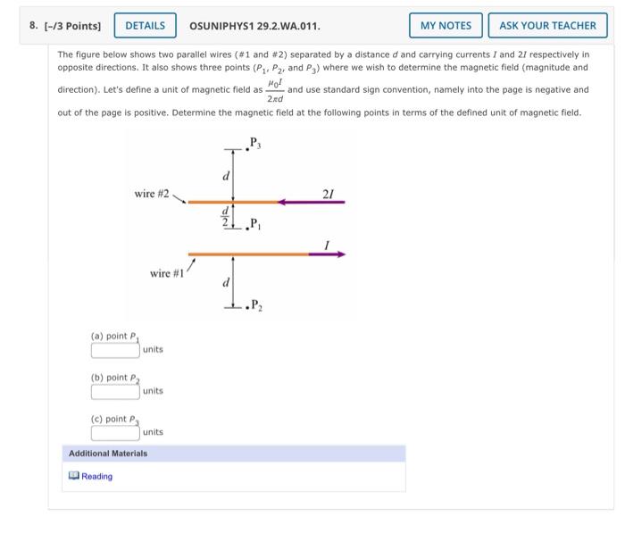 Solved The figure below shows two parallel wires ( #1 and #2 | Chegg.com