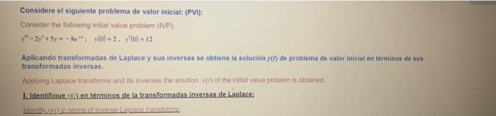 Considere el siguiente problema de valor inicial: (PVI): Consider the following initial value problem (IVP): y-2y +5y--Re: (