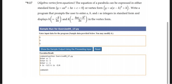 Solved 9 17 Algebra Vertex Form Equations The Equation Chegg Com