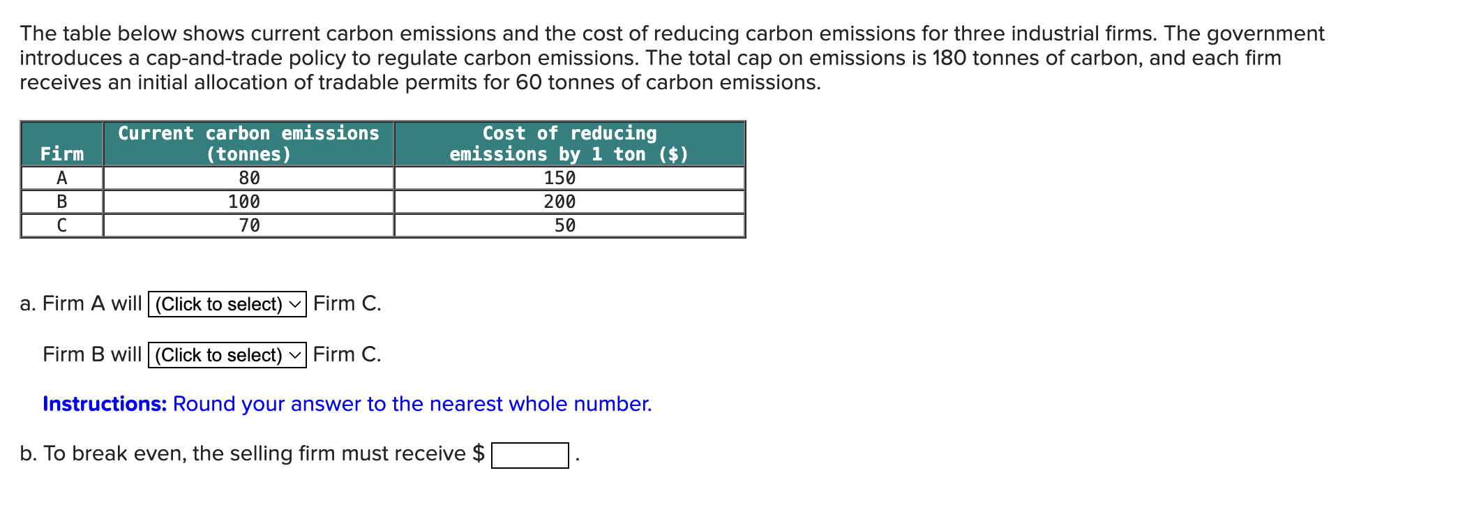 Solved The table below shows current carbon emissions and | Chegg.com