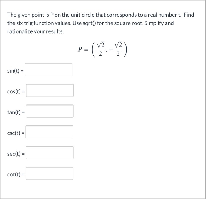 Solved The given point is P on the unit circle that | Chegg.com