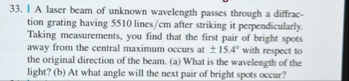 Solved I A laser beam of unknown wavelength passes through a | Chegg.com