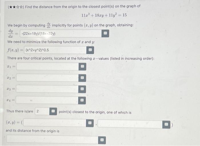 Solved ( ⋆⋆⋆x) Find the distance from the origin to the | Chegg.com