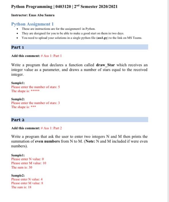 Solved Python Programming (0403120 | 2nd Semester 2020/2021 | Chegg.com