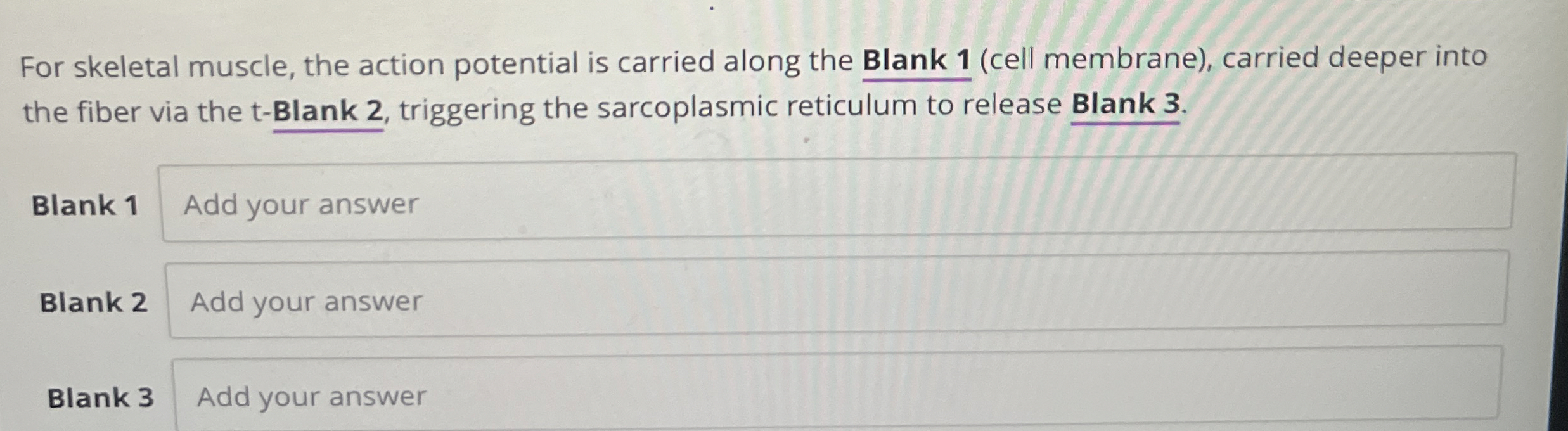 Solved For skeletal muscle, the action potential is carried | Chegg.com