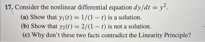 Solved 17. Consider the nonlinear differential equation | Chegg.com