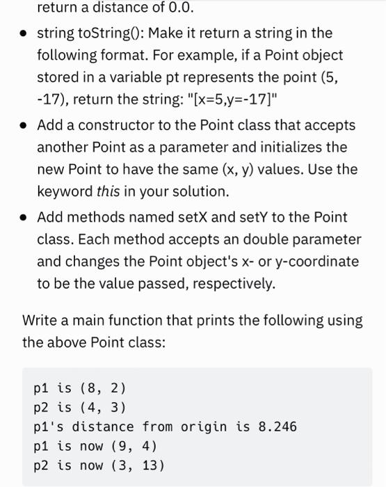 Solved (2) Write a class Point with x and y coordinates. Add | Chegg.com