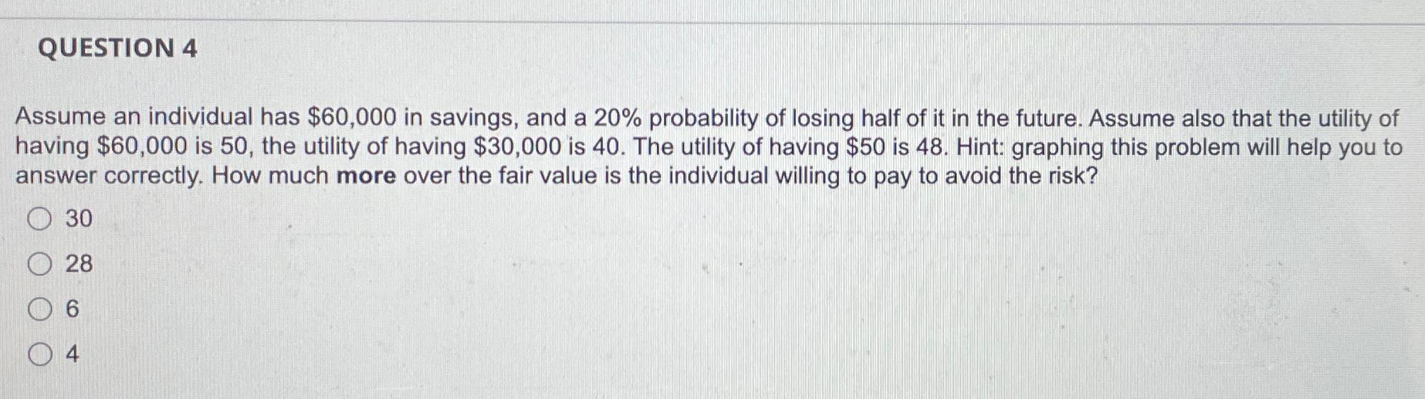 Solved QUESTION 4Assume an individual has $60,000 ﻿in | Chegg.com