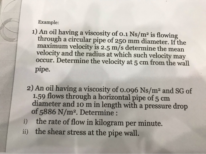 Solved Example: 1) An oil having a viscosity of o.1 Ns/m2 is | Chegg.com