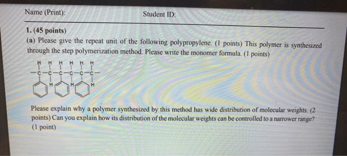 Solved Name (Print) Student ID: 1.(45 points) (a) Please | Chegg.com