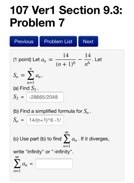 Solved 107 Ver1 Section 9.3: Problem 7 Previous Problem List | Chegg.com