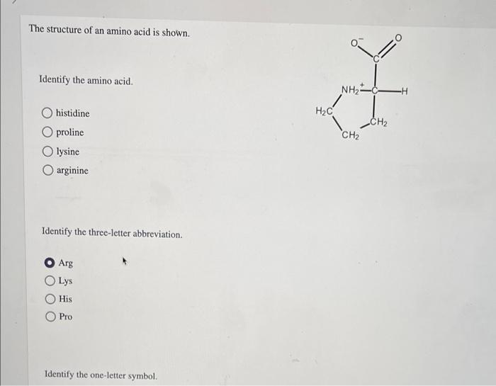 Solved The structure of an amino acid is shown. Identify the | Chegg.com