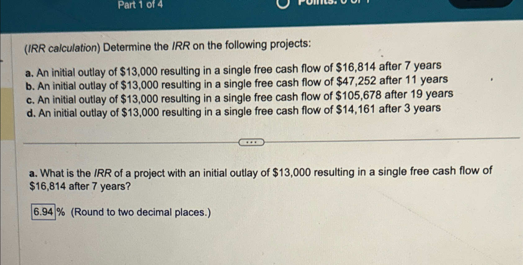 Solved Part 1 Of 4 IRR Calculation Determine The IRR On Chegg Com