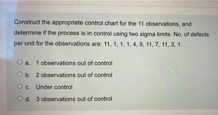 Solved Construct the appropriate control chart for the 11 | Chegg.com