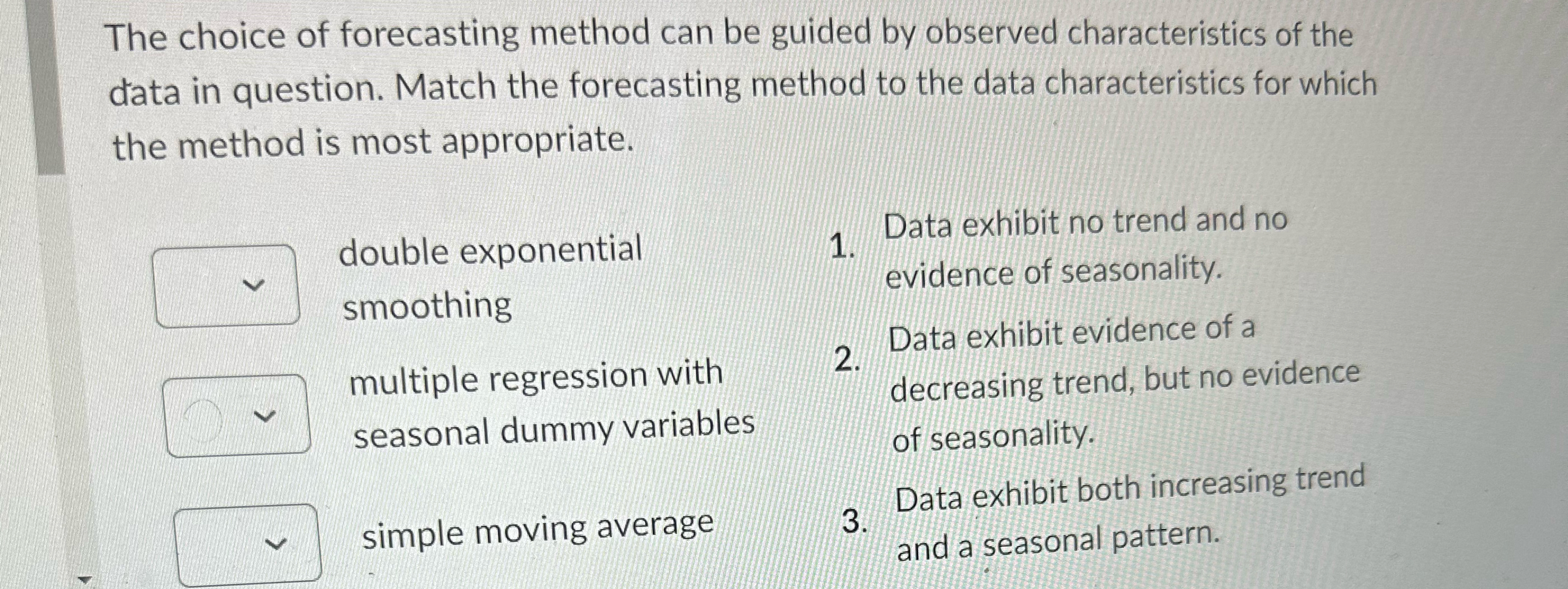Solved The choice of forecasting method can be guided by | Chegg.com