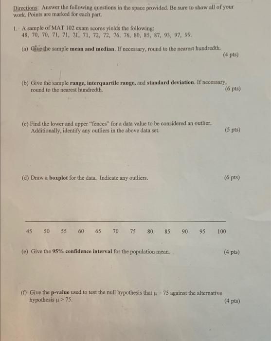 Solved Directions: Answer The Following Questions In The | Chegg.com