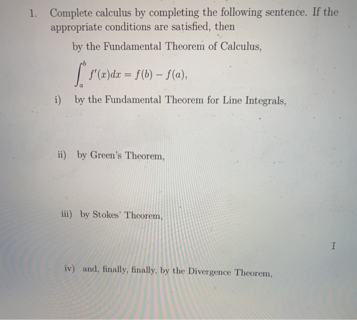 Solved 1. Complete calculus by completing the following | Chegg.com