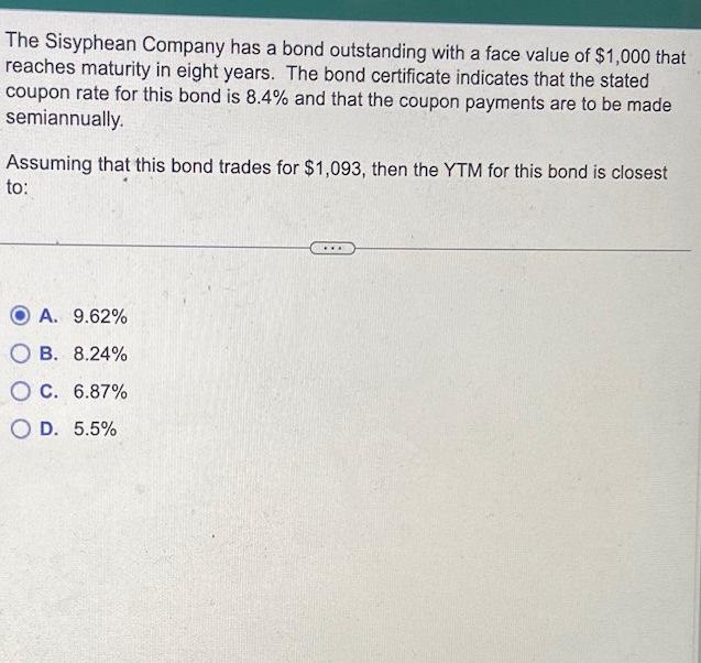 Solved The Sisyphean Company has a bond outstanding with a | Chegg.com ...