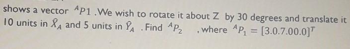 Solved shows a vector AP1 . We wish to rotate it about Z by | Chegg.com