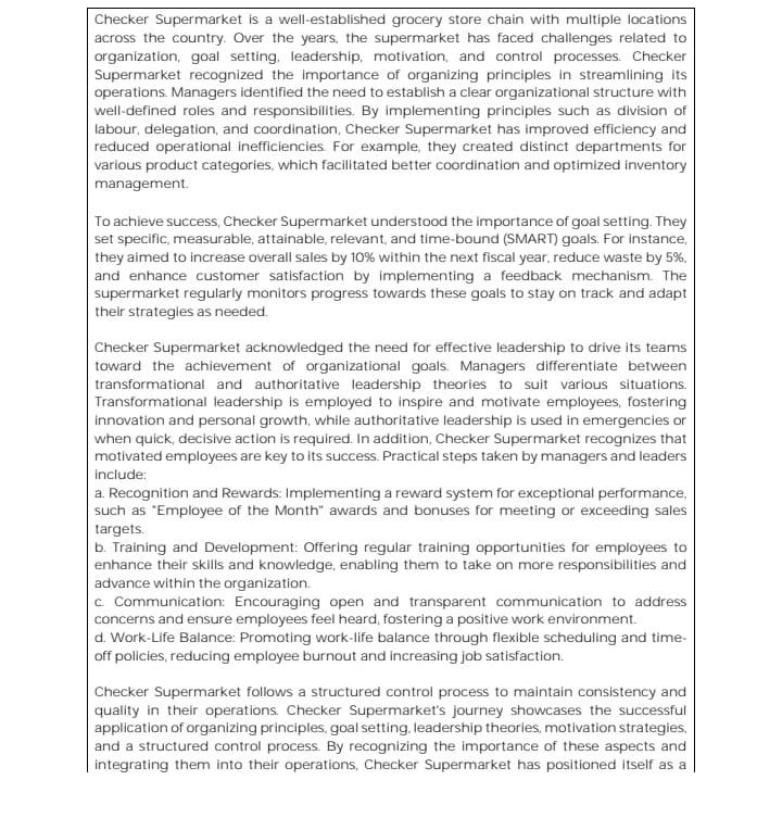 Solved Checker Supermarket is a wellestablished grocery