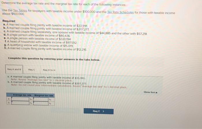 Determine the average tax rate and the marginal tax | Chegg.com