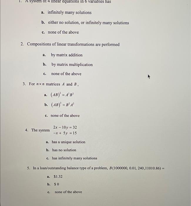 Solved system of 4 linear equations in 6 variables has a. | Chegg.com