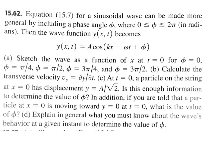 Solved 15.62. Equation (15.7) for a sinusoidal wave can be | Chegg.com