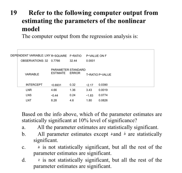 Solved 19 Refer to the following computer output from | Chegg.com